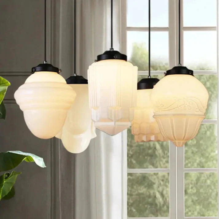 Vintage Witte Melkglas Geometrische Hanglamp