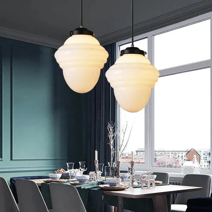 Vintage Witte Melkglas Geometrische Hanglamp