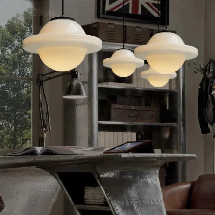 Vintage Witte Melkglas Geometrische Hanglamp