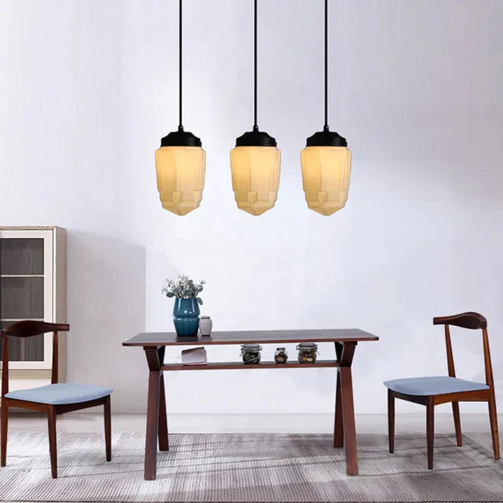 Vintage Witte Melkglas Geometrische Hanglamp