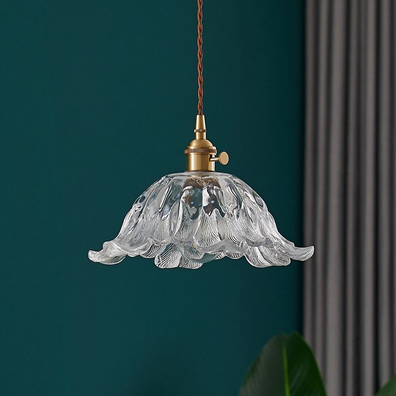 Industriële Hanglamp van Glas in Bloemvorm – Goudkleurig