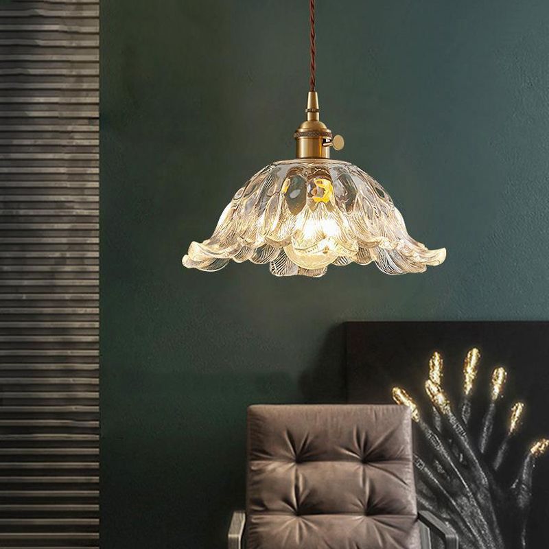 Industriële Hanglamp van Glas in Bloemvorm – Goudkleurig