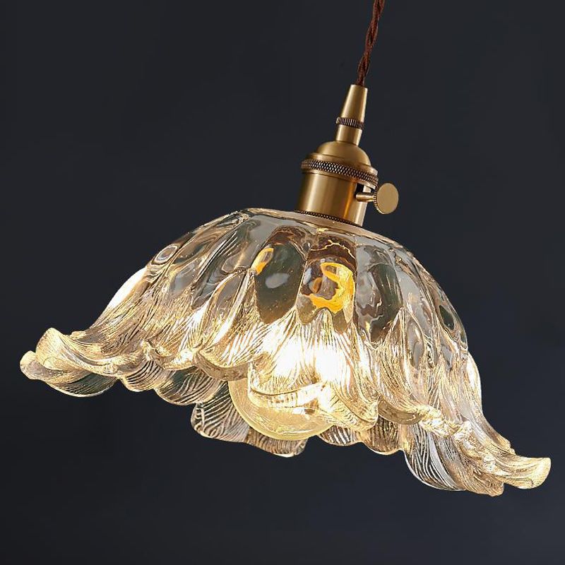 Industriële Hanglamp van Glas in Bloemvorm – Goudkleurig