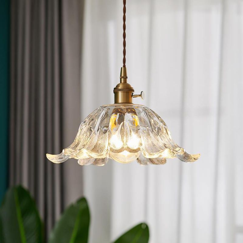 Industriële Hanglamp van Glas in Bloemvorm – Goudkleurig
