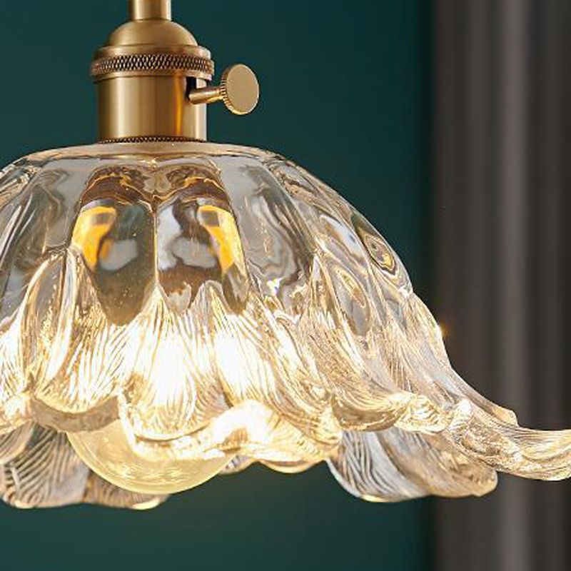 Industriële Hanglamp van Glas in Bloemvorm – Goudkleurig