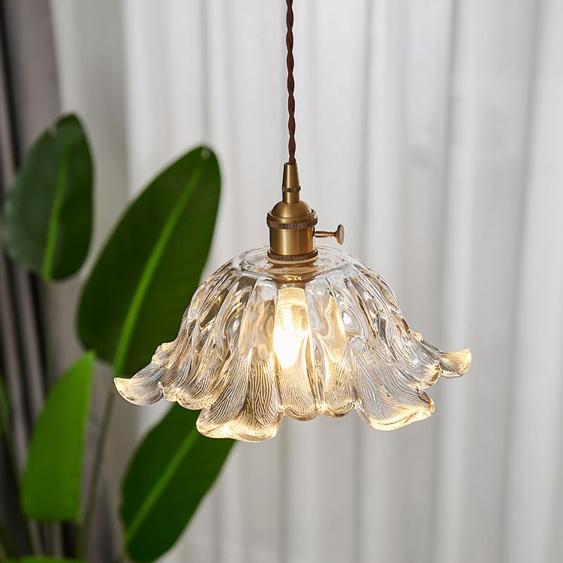 Industriële Hanglamp van Glas in Bloemvorm – Goudkleurig