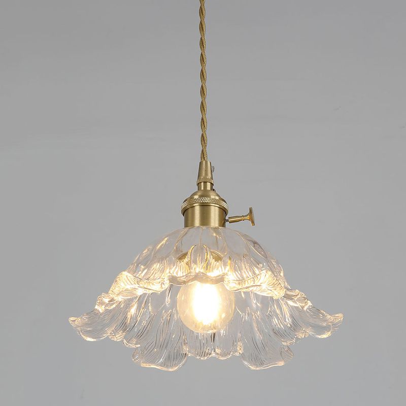 Industriële Hanglamp van Glas in Bloemvorm – Goudkleurig
