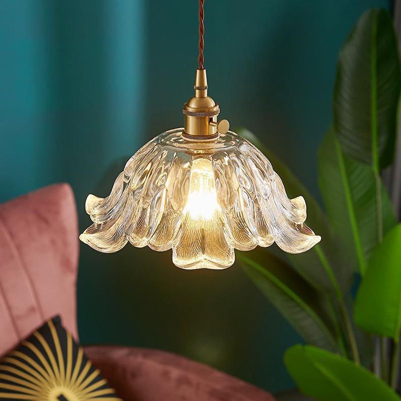 Industriële Hanglamp van Glas in Bloemvorm – Goudkleurig