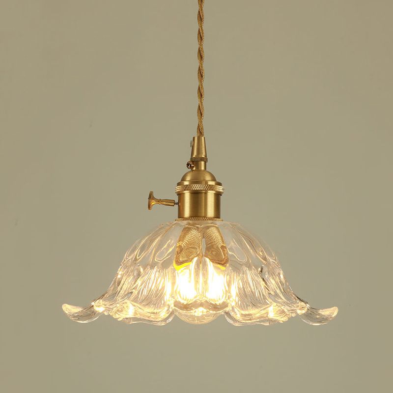 Industriële Hanglamp van Glas in Bloemvorm – Goudkleurig