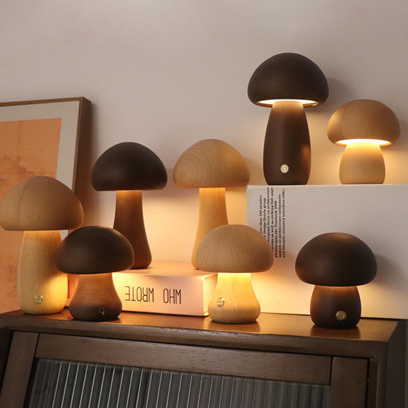 Oplaadbare Houten Paddenstoel Tafellamp