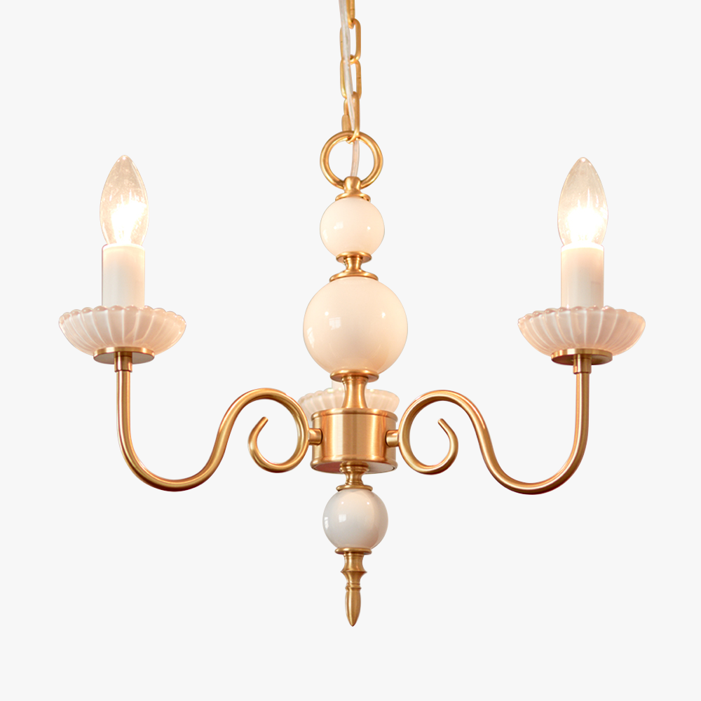 Crème Glazen Kroonluchter Amerikaanse Retro Metaal Kroonluchter Lamp Slaapkamer