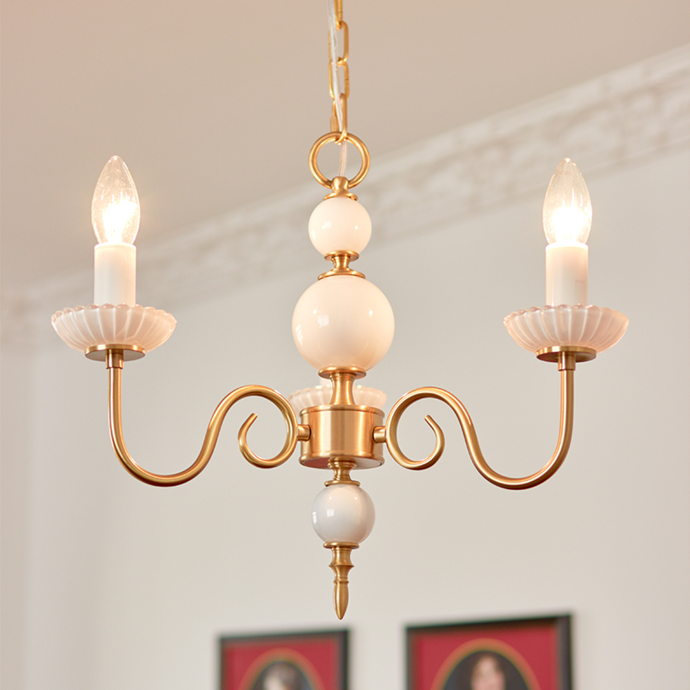 Crème Glazen Kroonluchter Amerikaanse Retro Metaal Kroonluchter Lamp Slaapkamer