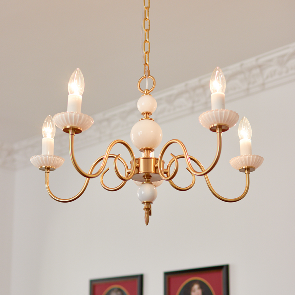 Crème Glazen Kroonluchter Amerikaanse Retro Metaal Kroonluchter Lamp Slaapkamer