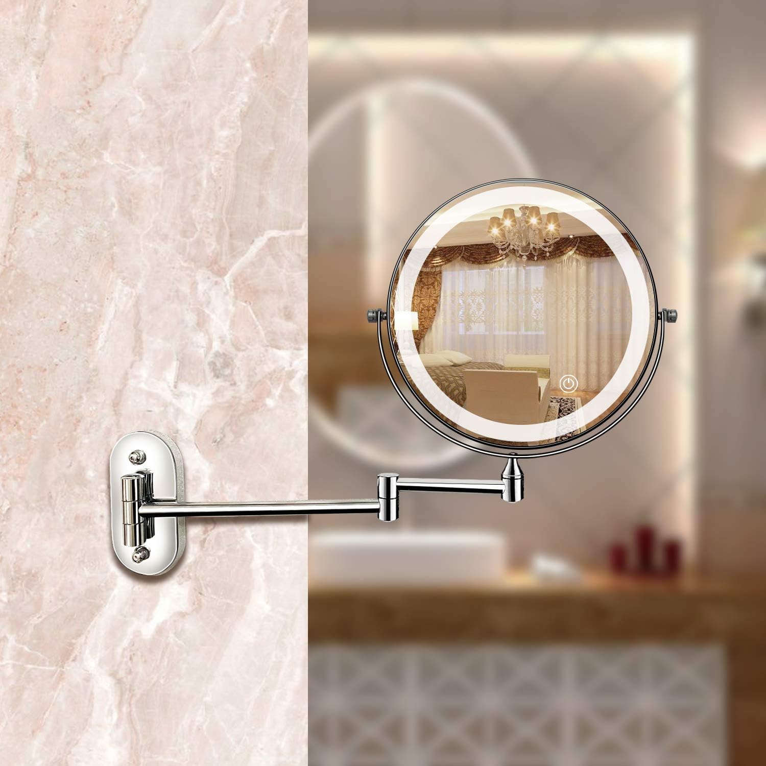 Chroom Zilver Oplaadbare LED Vergrotende Spiegel voor Makeup en Badkamer