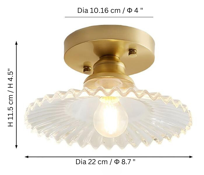 Vintage Helder Glas Geribbelde Bloemblad Plafondlamp