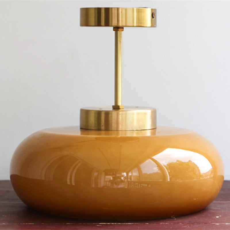 Domelight | 11" Vintage Semi Flush Plafondlamp met Oranje Koepelglas