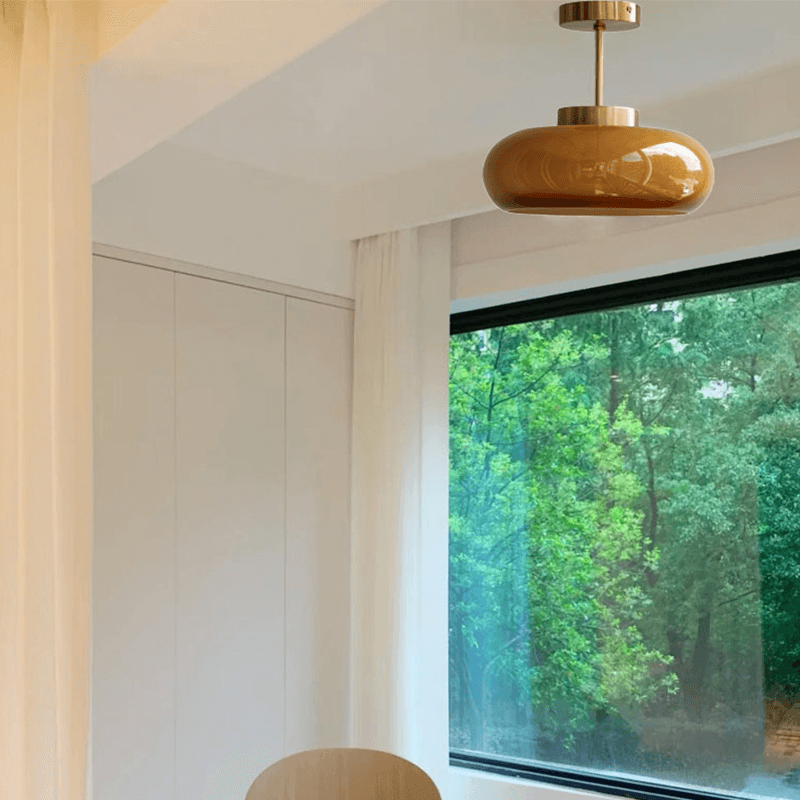 Domelight | 11" Vintage Semi Flush Plafondlamp met Oranje Koepelglas
