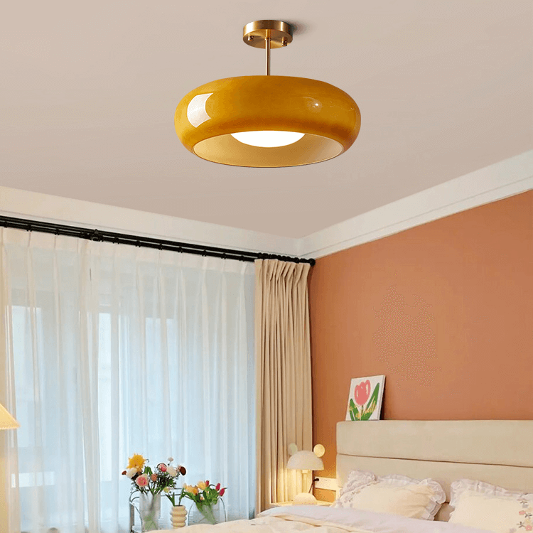 Domelight | 11" Vintage Semi Flush Plafondlamp met Oranje Koepelglas
