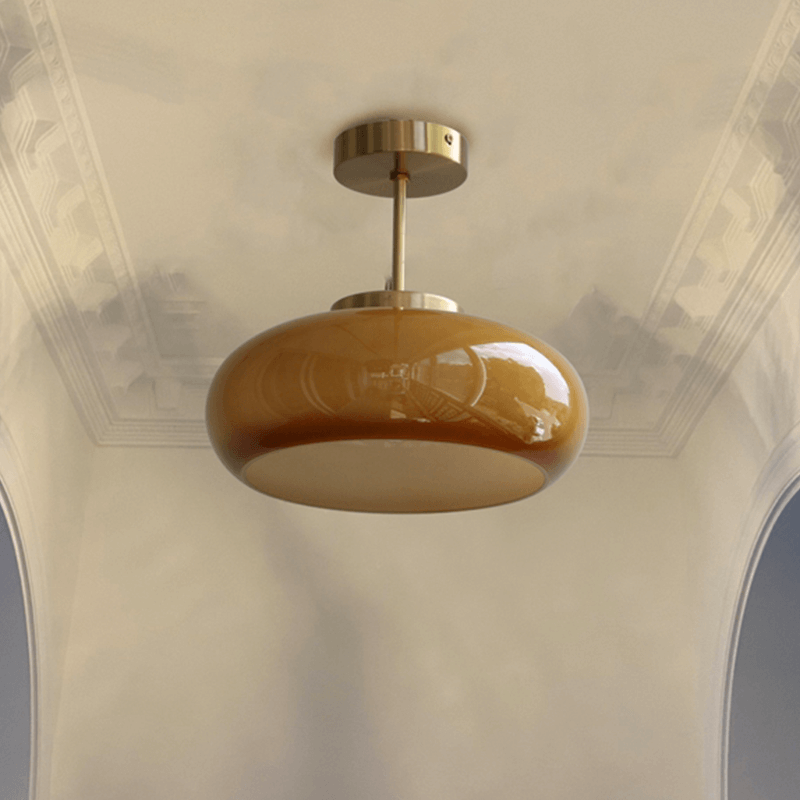 Domelight | 11" Vintage Semi Flush Plafondlamp met Oranje Koepelglas