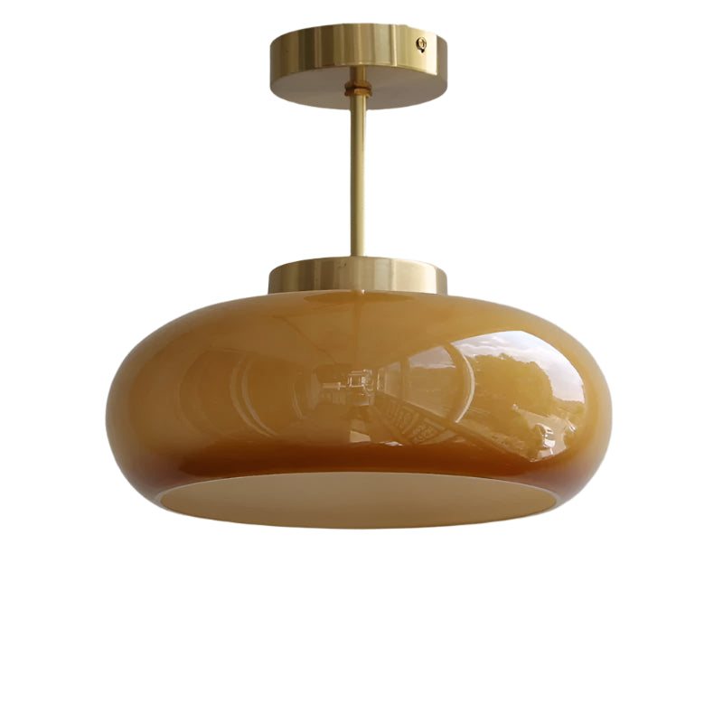 Domelight | 11" Vintage Semi Flush Plafondlamp met Oranje Koepelglas