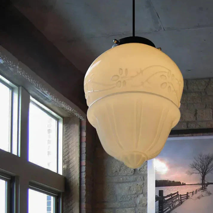 Vintage Witte Melkglas Geometrische Hanglamp