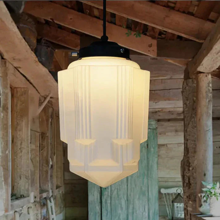 Vintage Witte Melkglas Geometrische Hanglamp