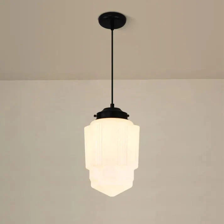 Vintage Witte Melkglas Geometrische Hanglamp