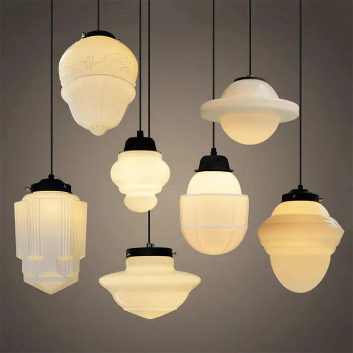 Vintage Witte Melkglas Geometrische Hanglamp