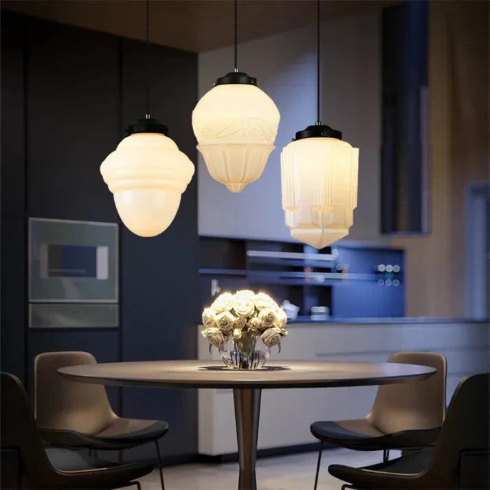 Vintage Witte Melkglas Geometrische Hanglamp
