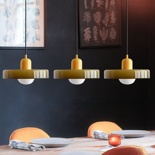 3-Headed Bauhaus Hanglamp Gemaakt van Gekleurd Glas