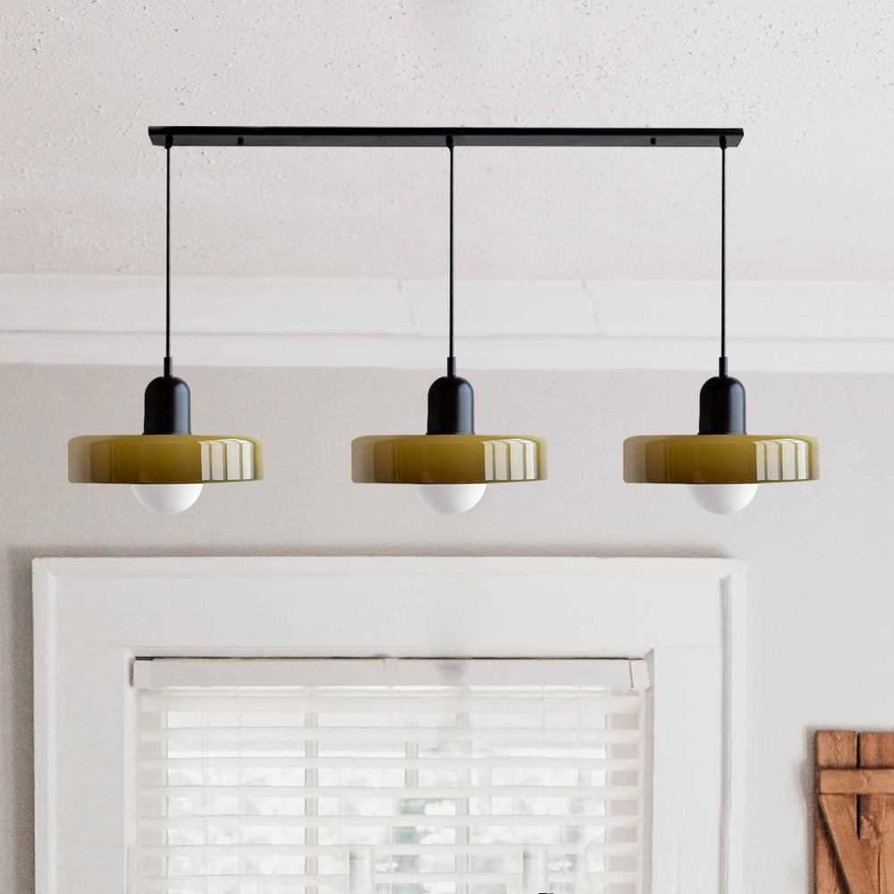 3-KOPPIGE BAUHAUS-PENDANTLAMP UIT KLEURGLAS