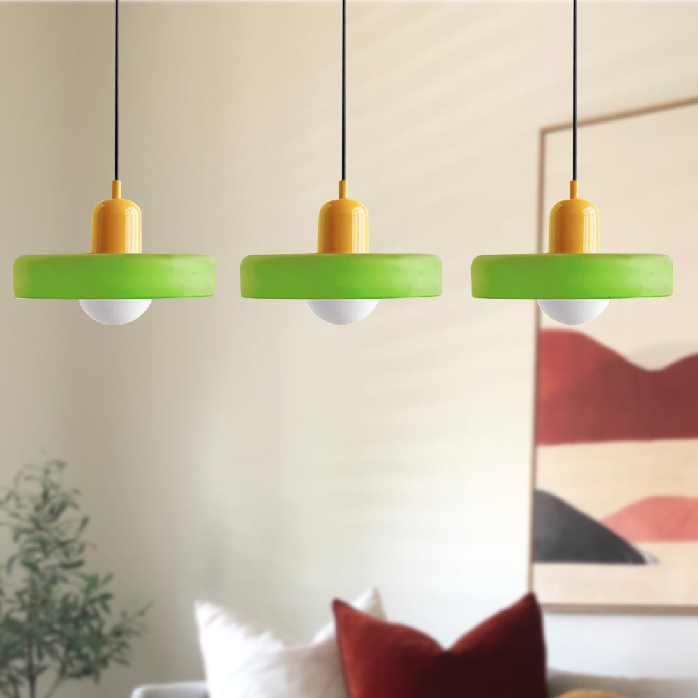 3-KOPPIGE BAUHAUS-PENDANTLAMP UIT KLEURGLAS