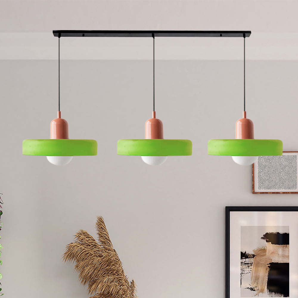 3-KOPPIGE BAUHAUS-PENDANTLAMP UIT KLEURGLAS