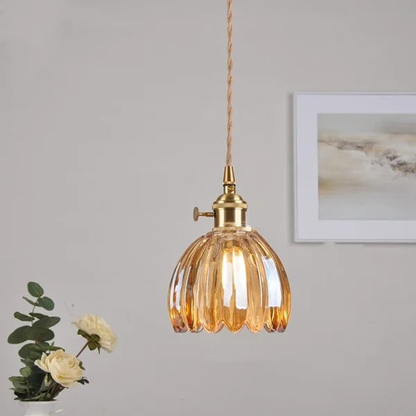 Japanse Retro Glasbloem Hanglamp