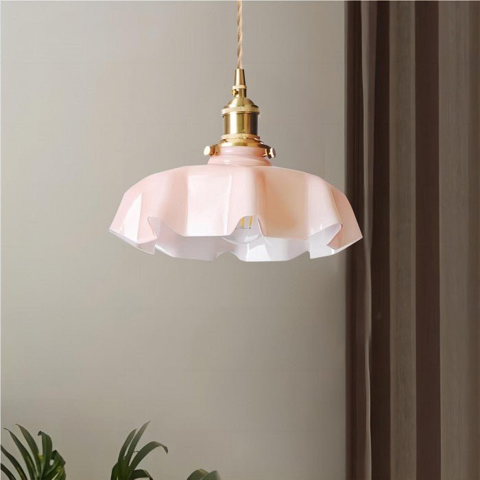 Retro Glasbloem Crème Hanglamp