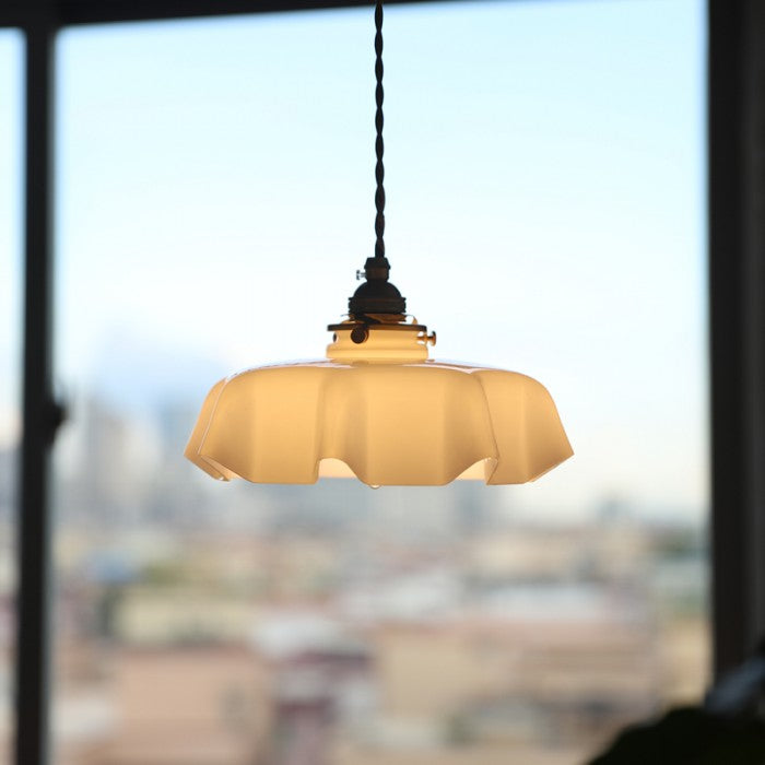 Retro Glasbloem Crème Hanglamp