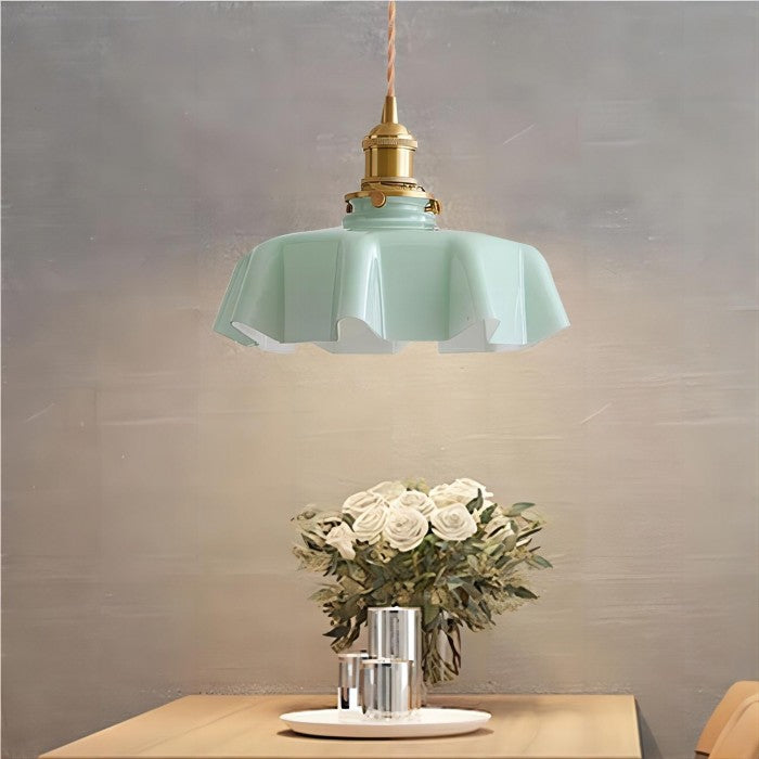 Retro Glasbloem Crème Hanglamp