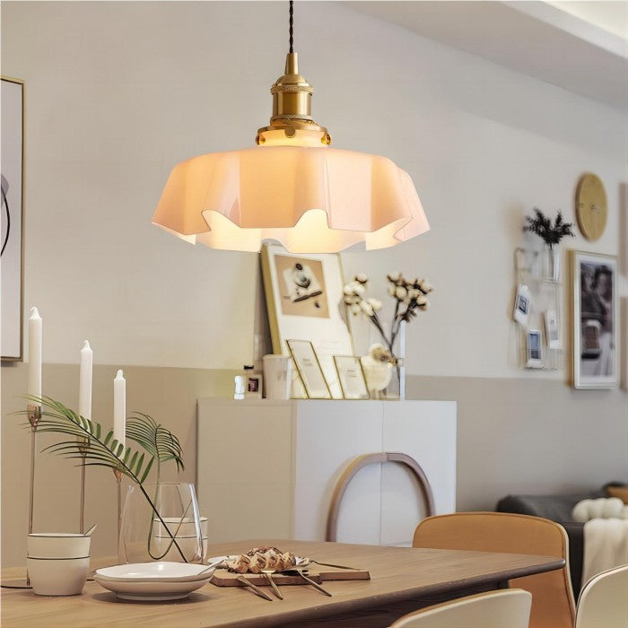 Retro Glasbloem Crème Hanglamp