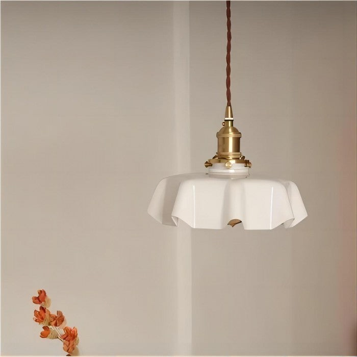 Retro Glasbloem Crème Hanglamp