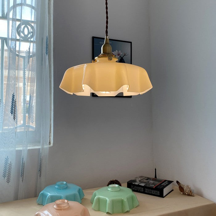 Retro Glasbloem Crème Hanglamp