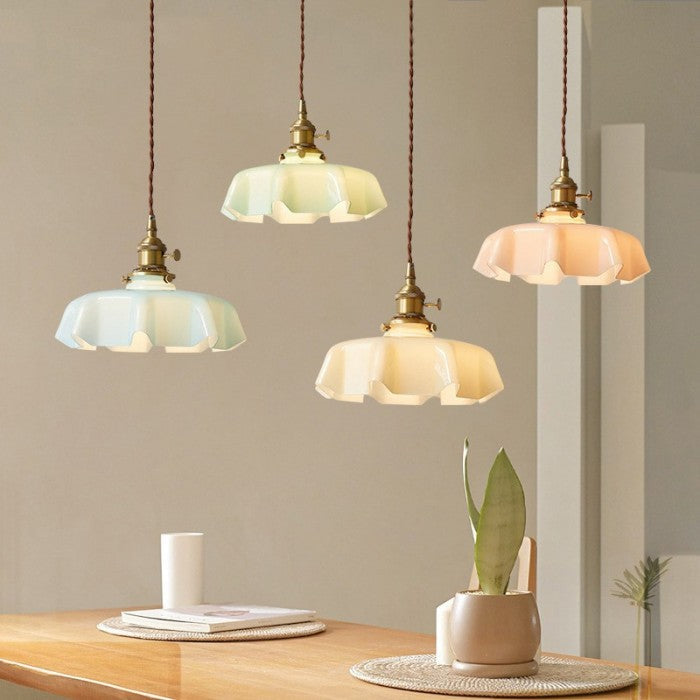 Retro Glasbloem Crème Hanglamp