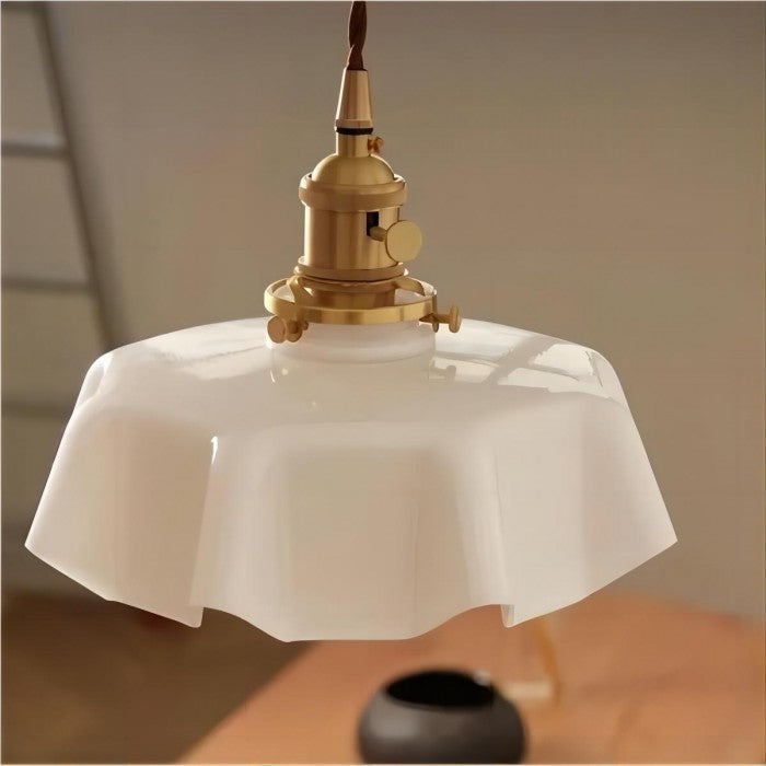 Retro Glasbloem Crème Hanglamp
