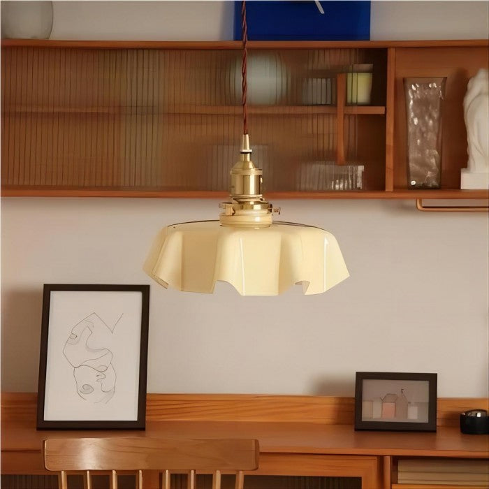 Retro Glasbloem Crème Hanglamp