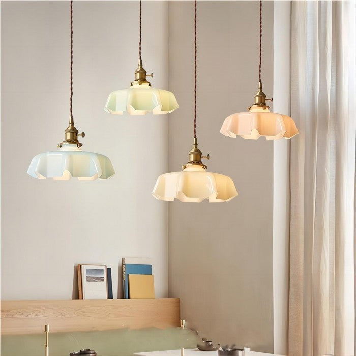 Retro Glasbloem Crème Hanglamp