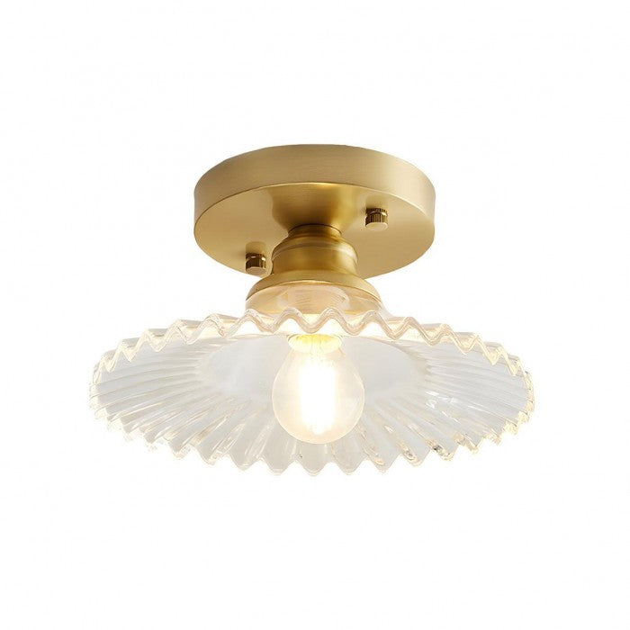 Vintage Helder Glas Geribbelde Bloemblad Plafondlamp