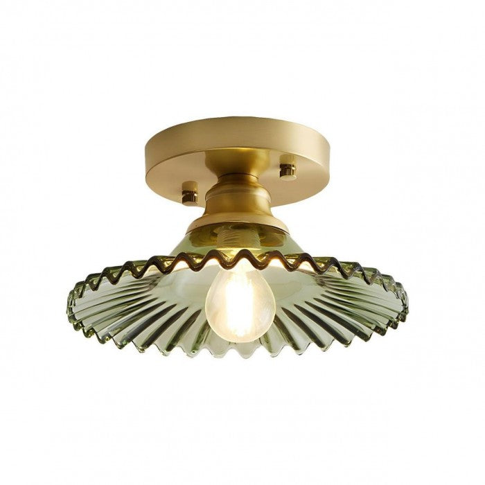 Vintage Helder Glas Geribbelde Bloemblad Plafondlamp