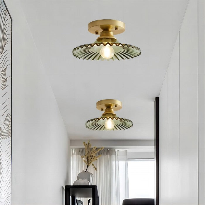 Vintage Helder Glas Geribbelde Bloemblad Plafondlamp