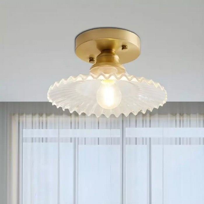 Vintage Helder Glas Geribbelde Bloemblad Plafondlamp