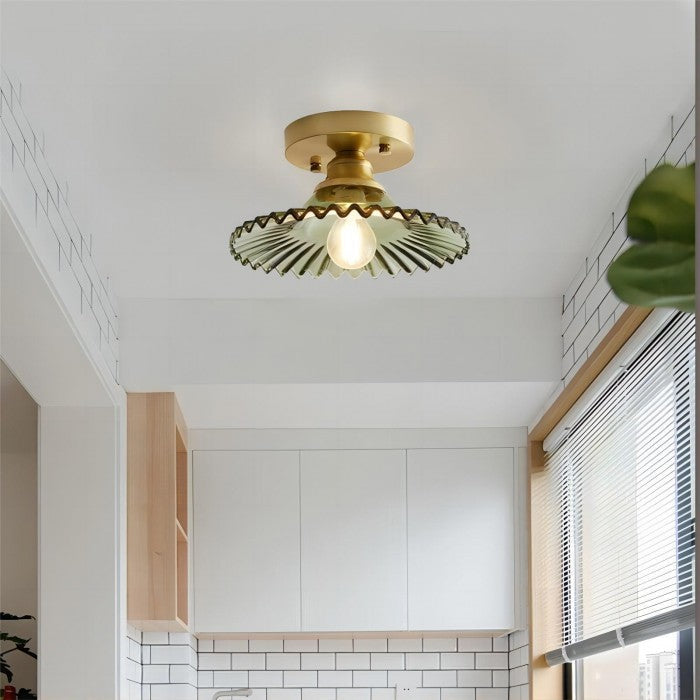 Vintage Helder Glas Geribbelde Bloemblad Plafondlamp